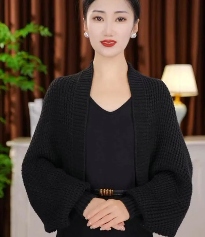 Women's Kimono Batwing Cable Chunky Knitted Slouchy Oversized Wrap Cardigan Fashion Shawl Sweater Open Front Outwear Coat