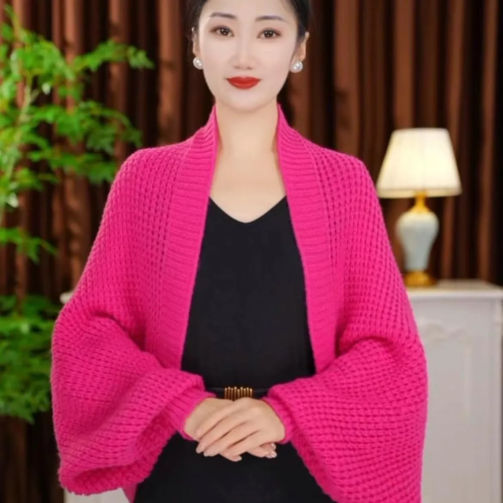 Women's Kimono Batwing Cable Chunky Knitted Slouchy Oversized Wrap Cardigan Fashion Shawl Sweater Open Front Outwear Coat