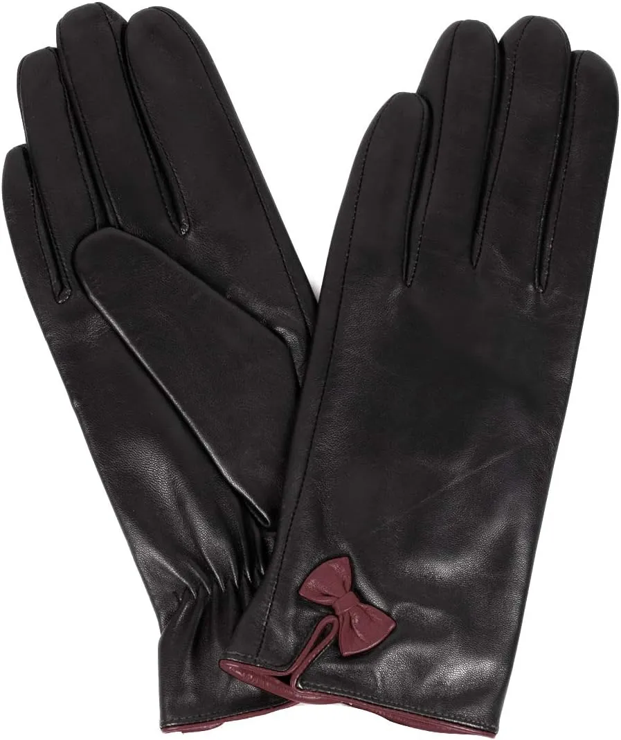 Women's Leather Touch Screen Gloves with Bow