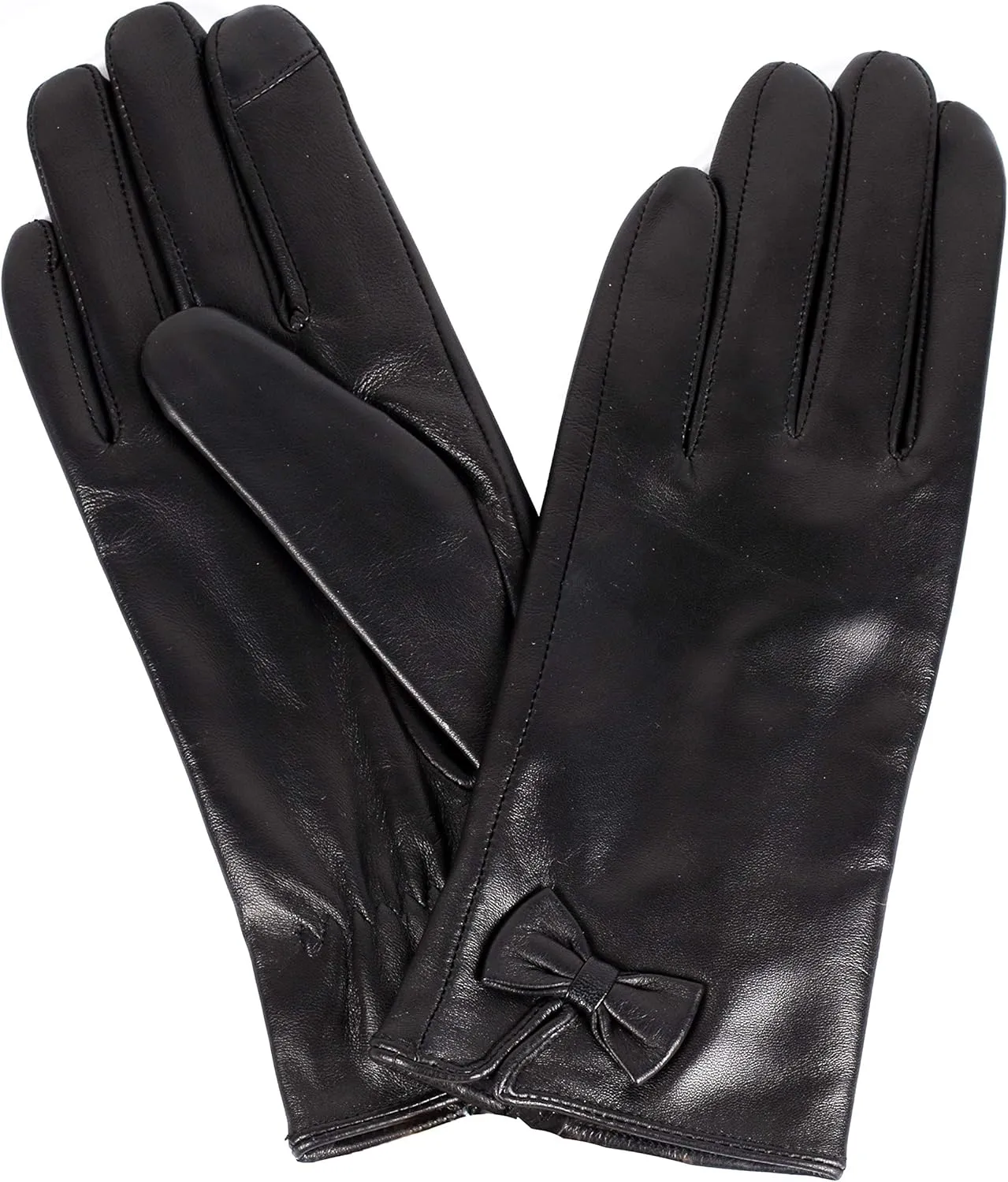 Women's Leather Touch Screen Gloves with Bow