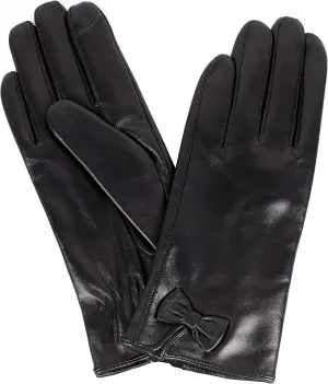 Women's Leather Touch Screen Gloves with Bow