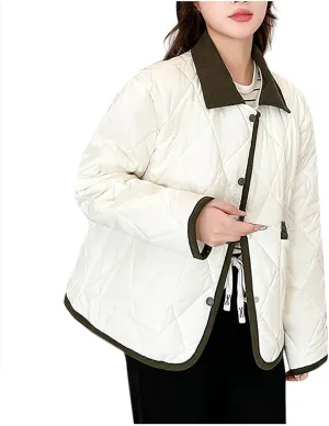 Womens Lightweight Winter Quilted Coats Long Sleeve Button Cropped Puffer Jackets Cardigan Short Padded Down Coats