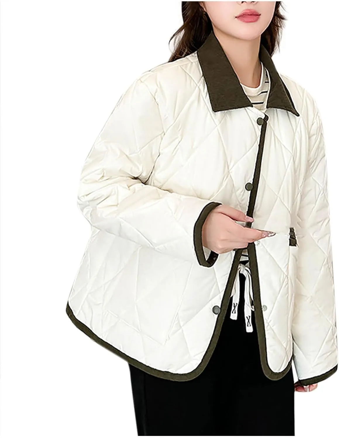 Womens Lightweight Winter Quilted Coats Long Sleeve Button Cropped Puffer Jackets Cardigan Short Padded Down Coats