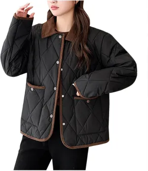 Womens Lightweight Winter Quilted Coats Long Sleeve Button Cropped Puffer Jackets Cardigan Short Padded Down Coats