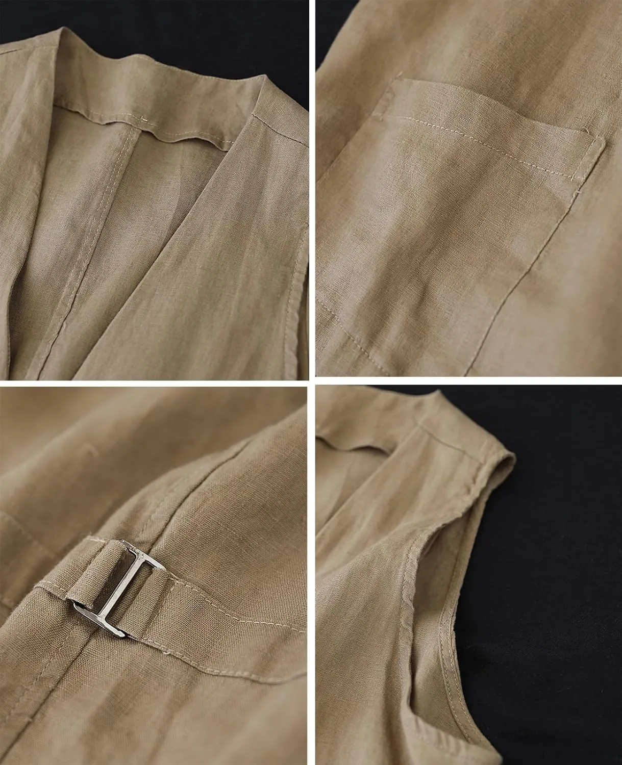 Womens Linen Vest Casual Button Down Sleeveless V Neck Blazer Lightweight Jacket Waistcoat Vest with Pocket