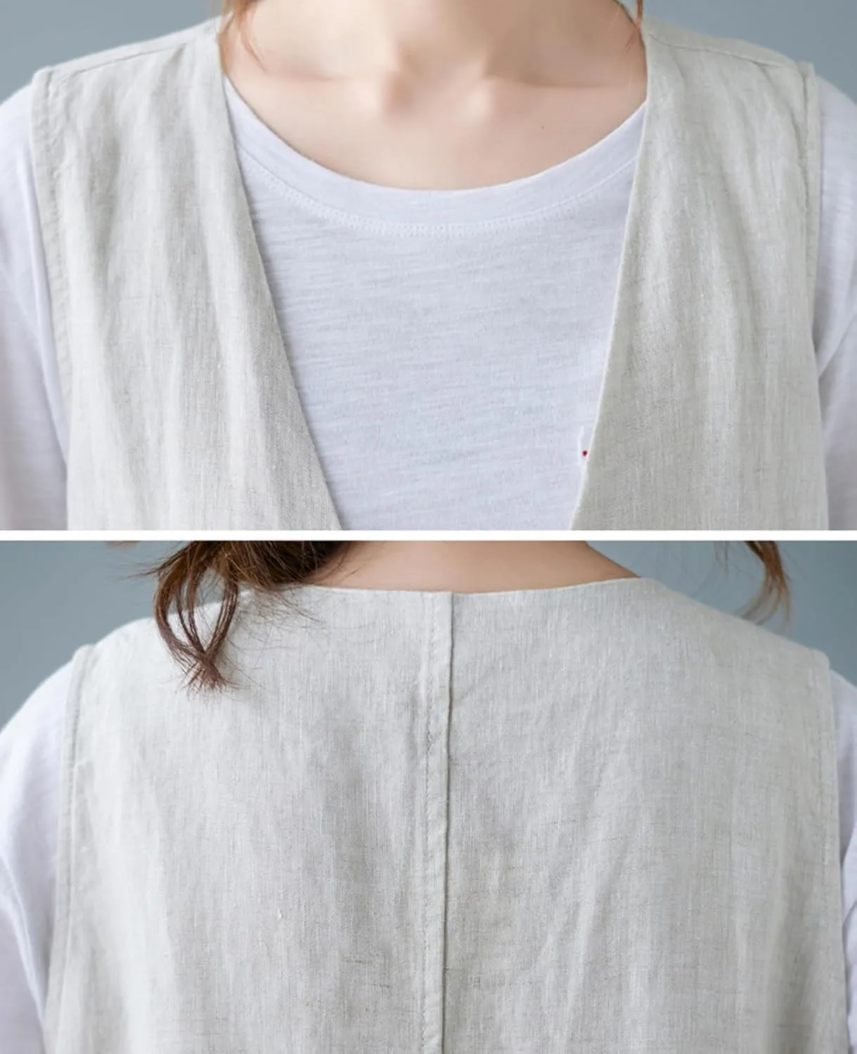 Womens Linen Vest Casual Button Down Sleeveless V Neck Blazer Lightweight Jacket Waistcoat Vest with Pocket