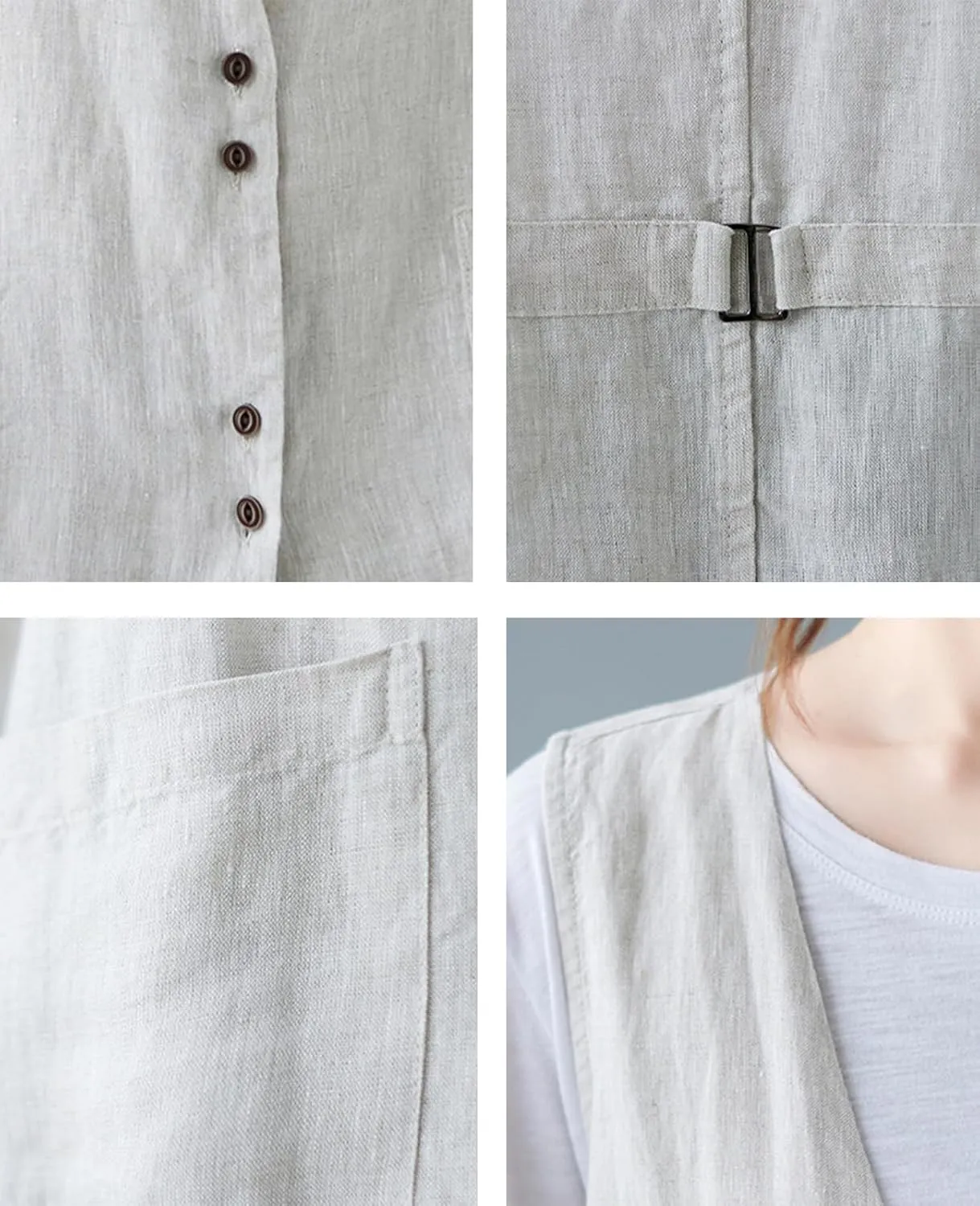 Womens Linen Vest Casual Button Down Sleeveless V Neck Blazer Lightweight Jacket Waistcoat Vest with Pocket
