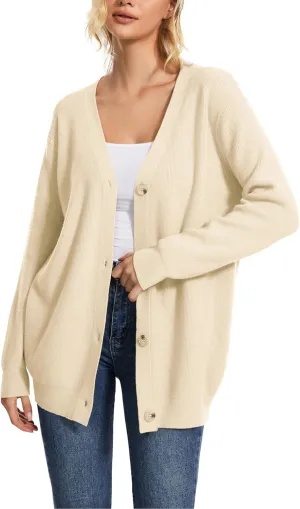 Women's Long Sleeve V-Neck Button Down Cardigan Chunky Oversized Knit Open Front Trendy Sweater Outerwear