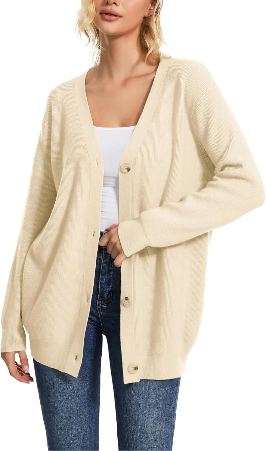 Women's Long Sleeve V-Neck Button Down Cardigan Chunky Oversized Knit Open Front Trendy Sweater Outerwear