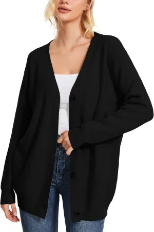 Women's Long Sleeve V-Neck Button Down Cardigan Chunky Oversized Knit Open Front Trendy Sweater Outerwear