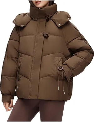 Women's Long Sleeve Zip Puffer Jackets Fashion Cropped Quilted Down Coats Winter Warm Baggy Mock Neck Short Jackets
