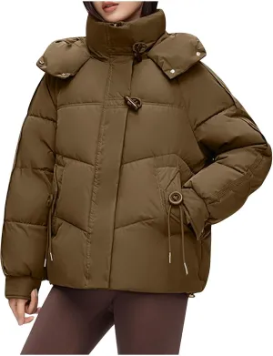 Women's Long Sleeve Zip Puffer Jackets Fashion Cropped Quilted Down Coats Winter Warm Baggy Mock Neck Short Jackets