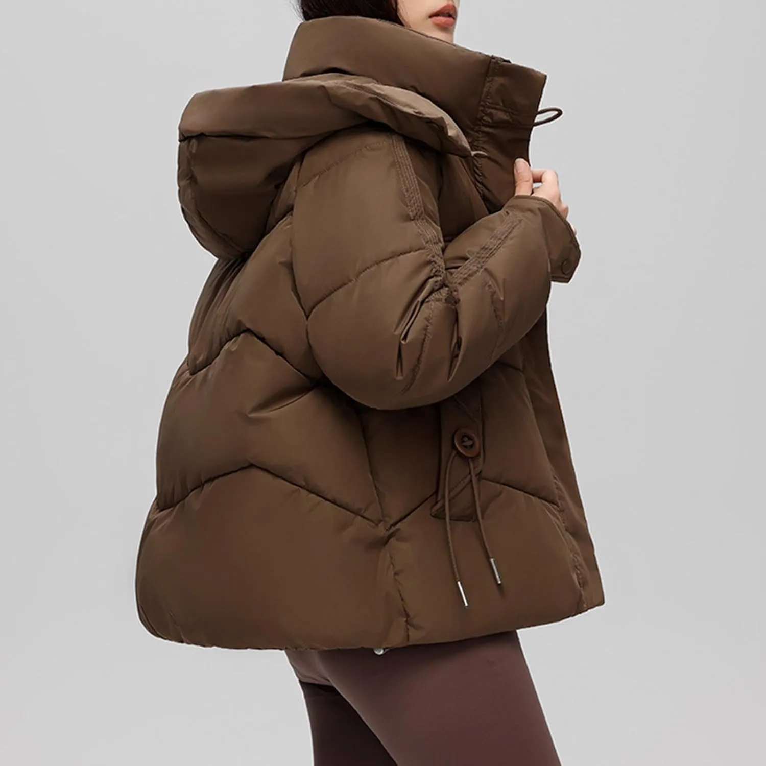 Women's Long Sleeve Zip Puffer Jackets Fashion Cropped Quilted Down Coats Winter Warm Baggy Mock Neck Short Jackets