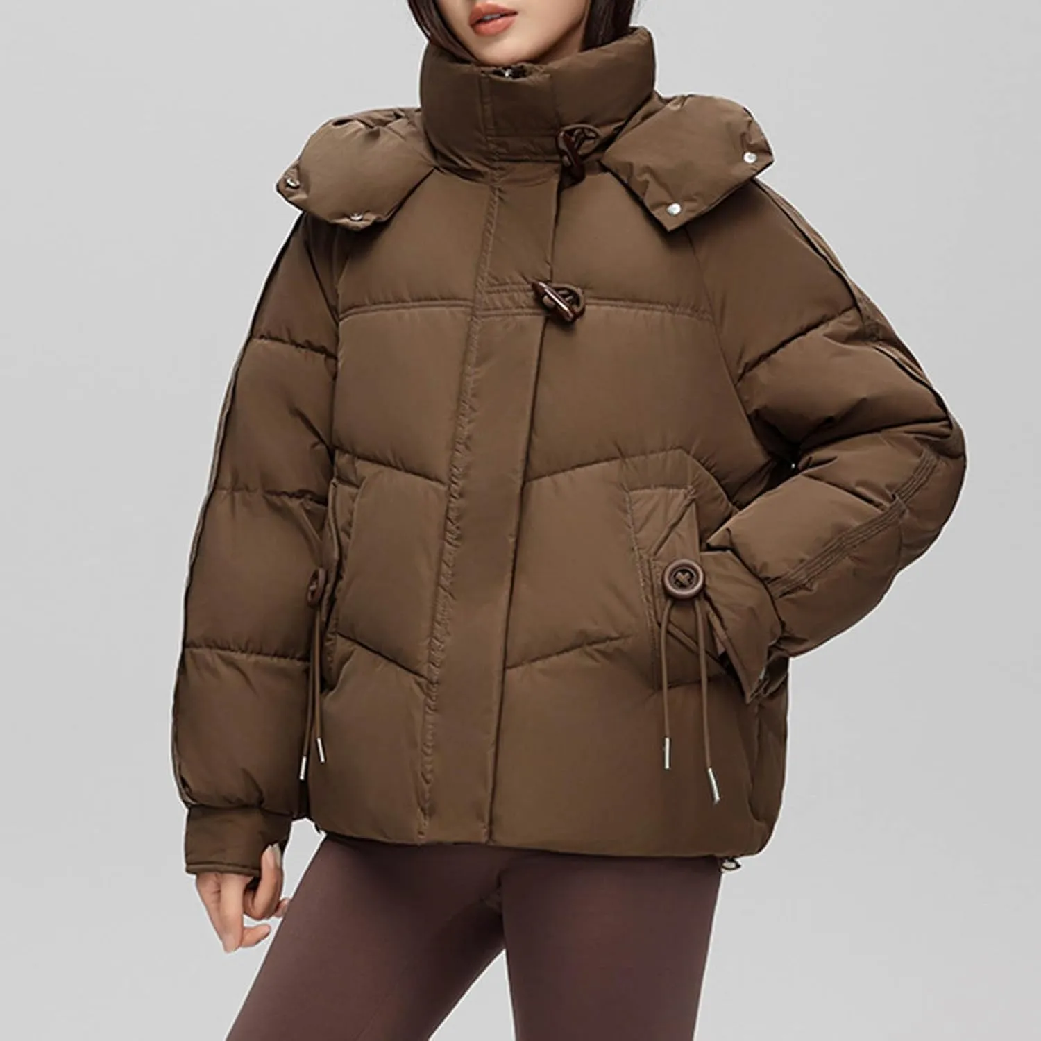 Women's Long Sleeve Zip Puffer Jackets Fashion Cropped Quilted Down Coats Winter Warm Baggy Mock Neck Short Jackets