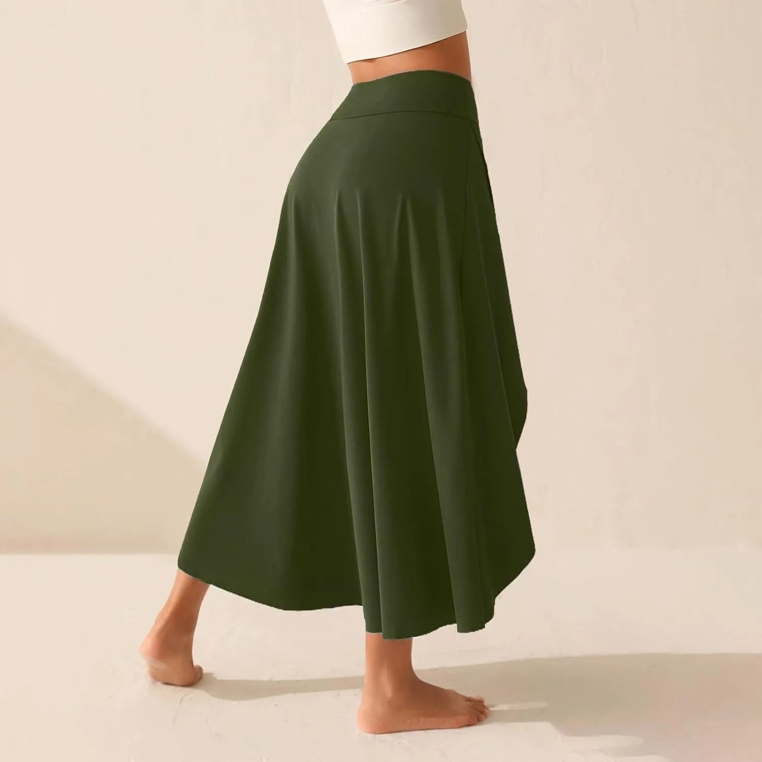 Womens Maxi Skirts Flowy High Waist Wrap Athletic Yoga Skirt with Slit Asymmetrical Ruffle High Low Skirts with Shorts