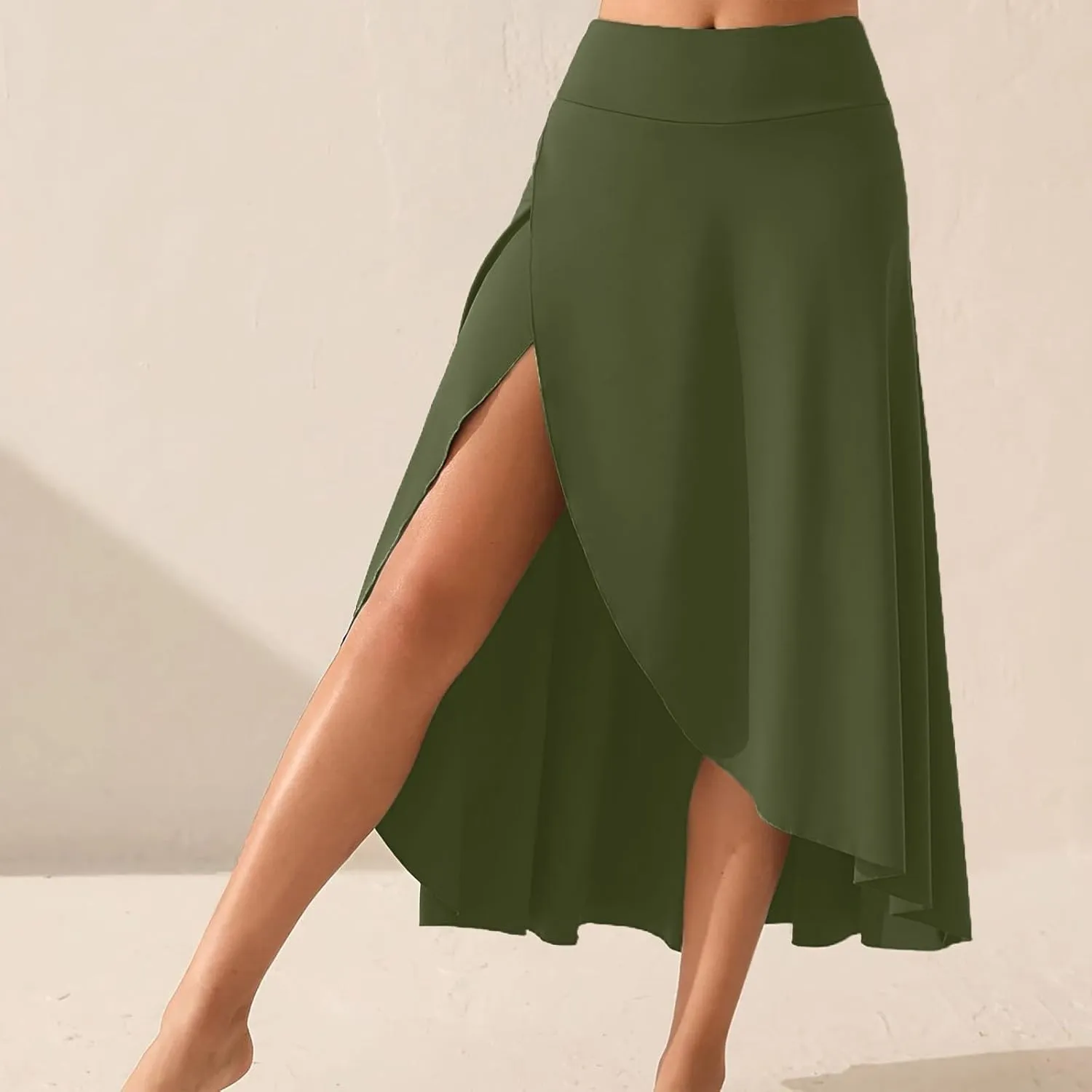 Womens Maxi Skirts Flowy High Waist Wrap Athletic Yoga Skirt with Slit Asymmetrical Ruffle High Low Skirts with Shorts