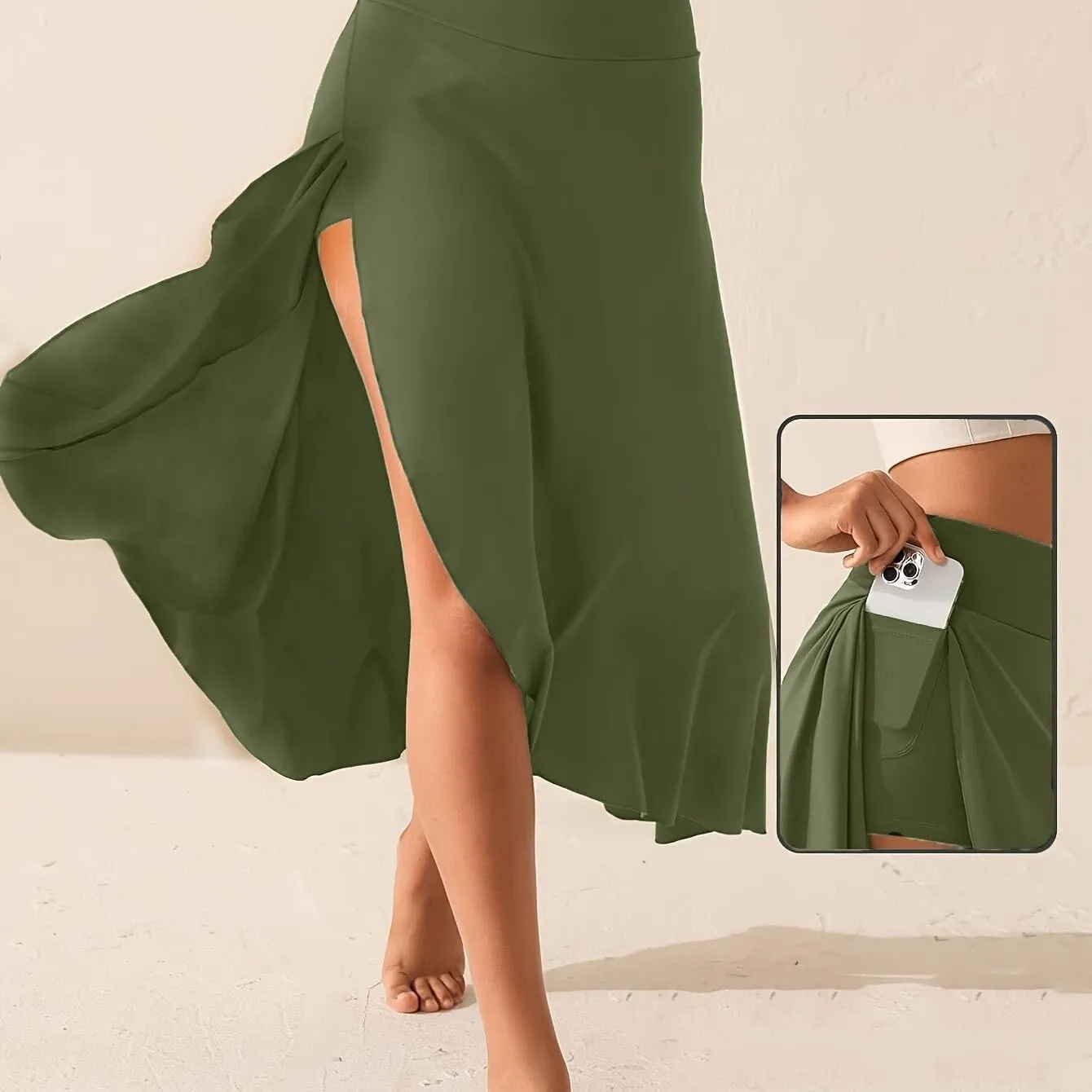 Womens Maxi Skirts Flowy High Waist Wrap Athletic Yoga Skirt with Slit Asymmetrical Ruffle High Low Skirts with Shorts