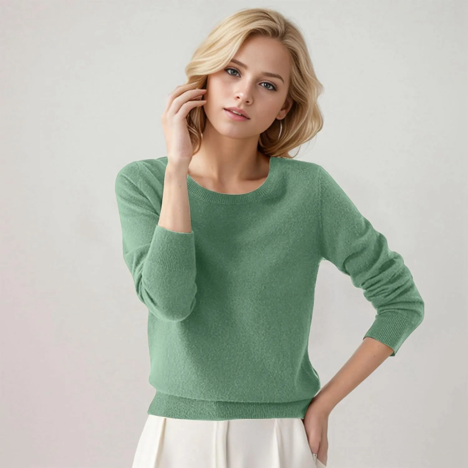 Women's Merino Wool Cashmere Sweater Crewneck Long Sleeve Pullover Tops Knitted Loose Thin Fall Winter Sweater Blouse