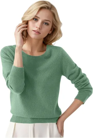 Women's Merino Wool Cashmere Sweater Crewneck Long Sleeve Pullover Tops Knitted Loose Thin Fall Winter Sweater Blouse