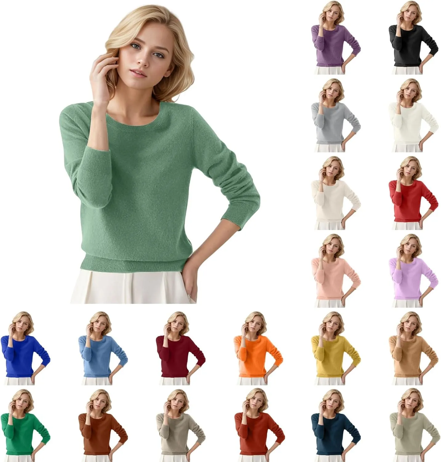 Women's Merino Wool Cashmere Sweater Crewneck Long Sleeve Pullover Tops Knitted Loose Thin Fall Winter Sweater Blouse