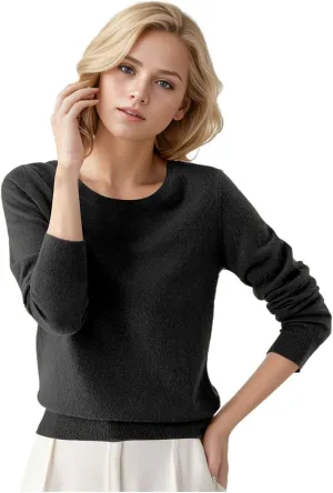 Women's Merino Wool Cashmere Sweater Crewneck Long Sleeve Pullover Tops Knitted Loose Thin Fall Winter Sweater Blouse