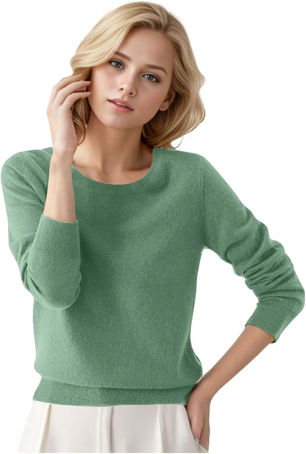 Women's Merino Wool Cashmere Sweater Crewneck Long Sleeve Pullover Tops Knitted Loose Thin Fall Winter Sweater Blouse
