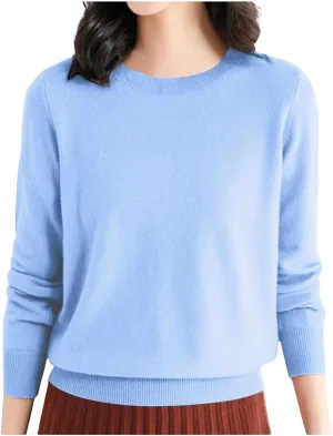 Women's Merino Wool Sweater Crewneck Long Sleeve Pullover Tops Knit Loose Thin Fall Winter Sweater Blouse 2025