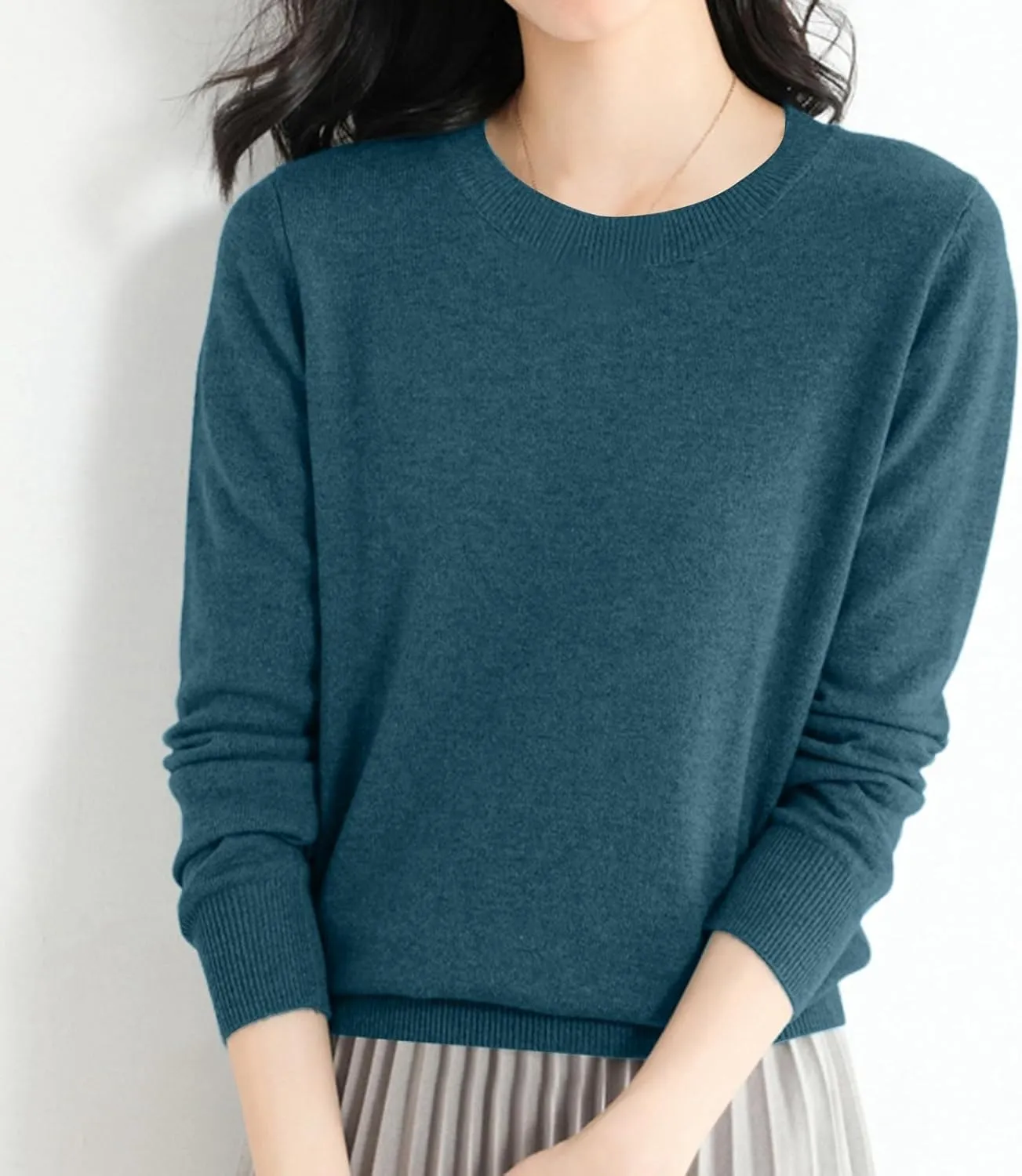 Women's Merino Wool Sweater Crewneck Long Sleeve Pullover Tops Knit Loose Thin Fall Winter Sweater Blouse 2025