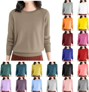 Women's Merino Wool Sweater Crewneck Long Sleeve Pullover Tops Knit Loose Thin Fall Winter Sweater Blouse 2025
