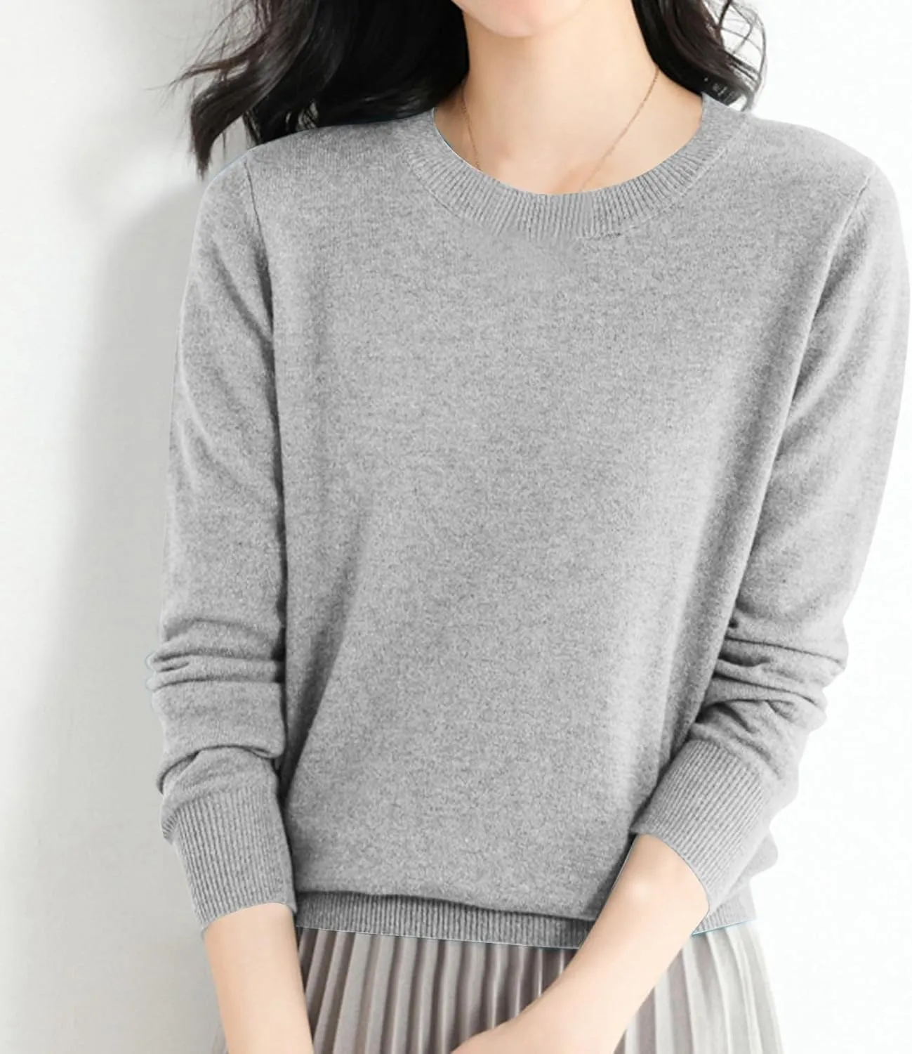 Women's Merino Wool Sweater Crewneck Long Sleeve Pullover Tops Knit Loose Thin Fall Winter Sweater Blouse 2025