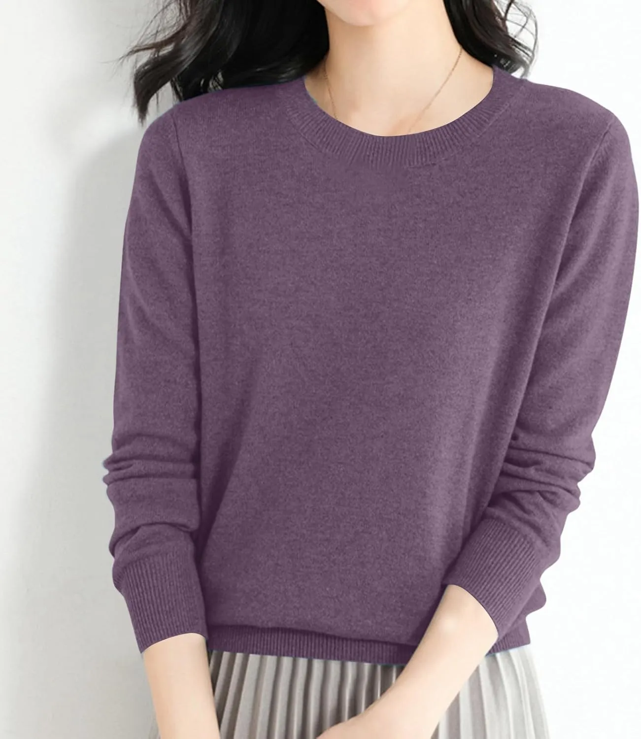 Women's Merino Wool Sweater Crewneck Long Sleeve Pullover Tops Knit Loose Thin Fall Winter Sweater Blouse 2025