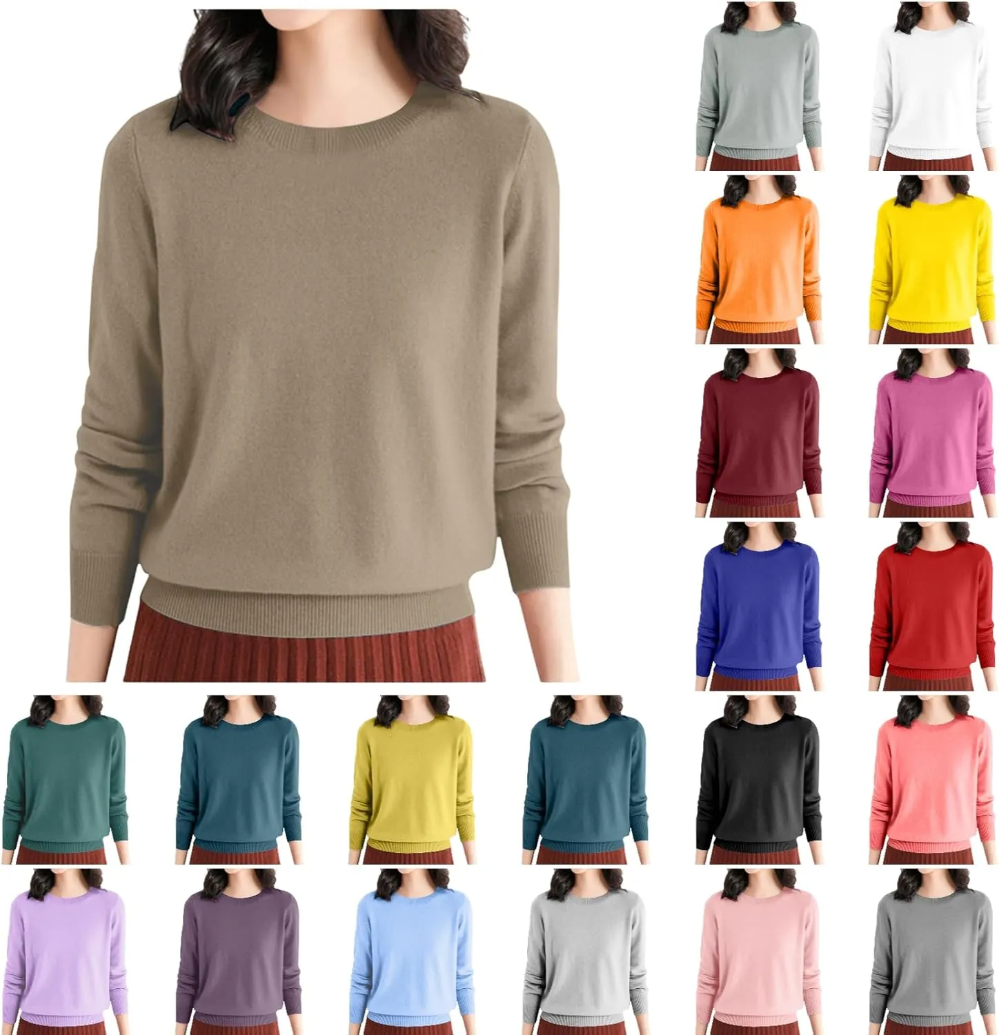 Women's Merino Wool Sweater Crewneck Long Sleeve Pullover Tops Knit Loose Thin Fall Winter Sweater Blouse 2025