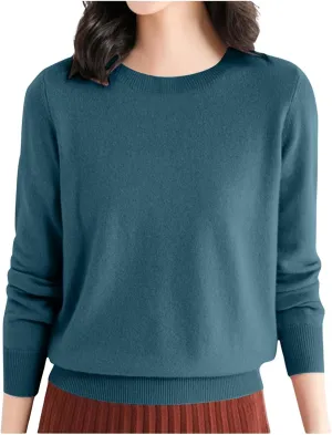 Women's Merino Wool Sweater Crewneck Long Sleeve Pullover Tops Knit Loose Thin Fall Winter Sweater Blouse 2025