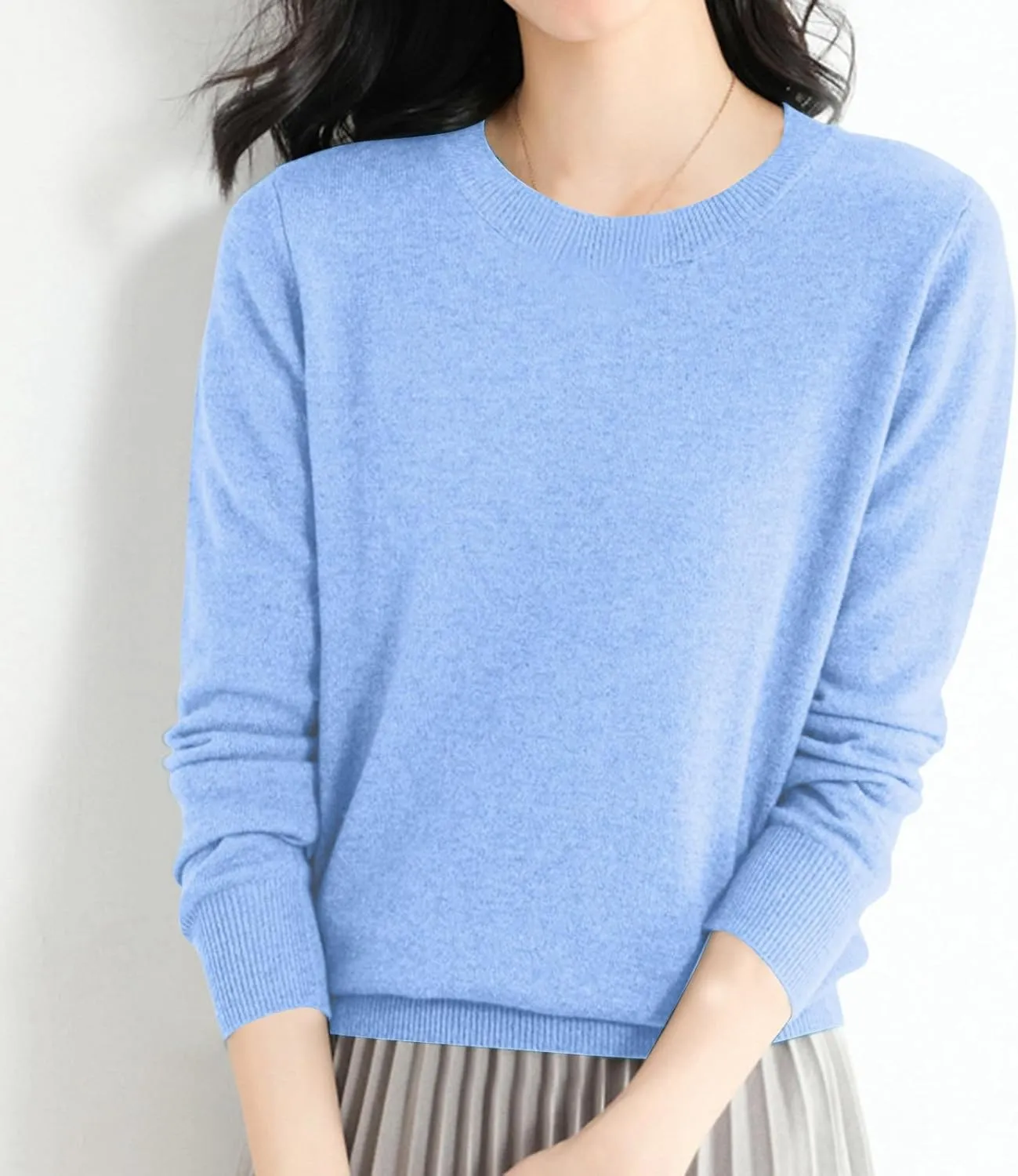Women's Merino Wool Sweater Crewneck Long Sleeve Pullover Tops Knit Loose Thin Fall Winter Sweater Blouse 2025
