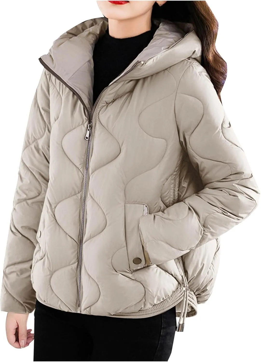 Women's Puffer Jacket Coat Oversized Winter Warm Hooded Down Jacket Long Sleeve Quilted Outerwear with Pockets 2024