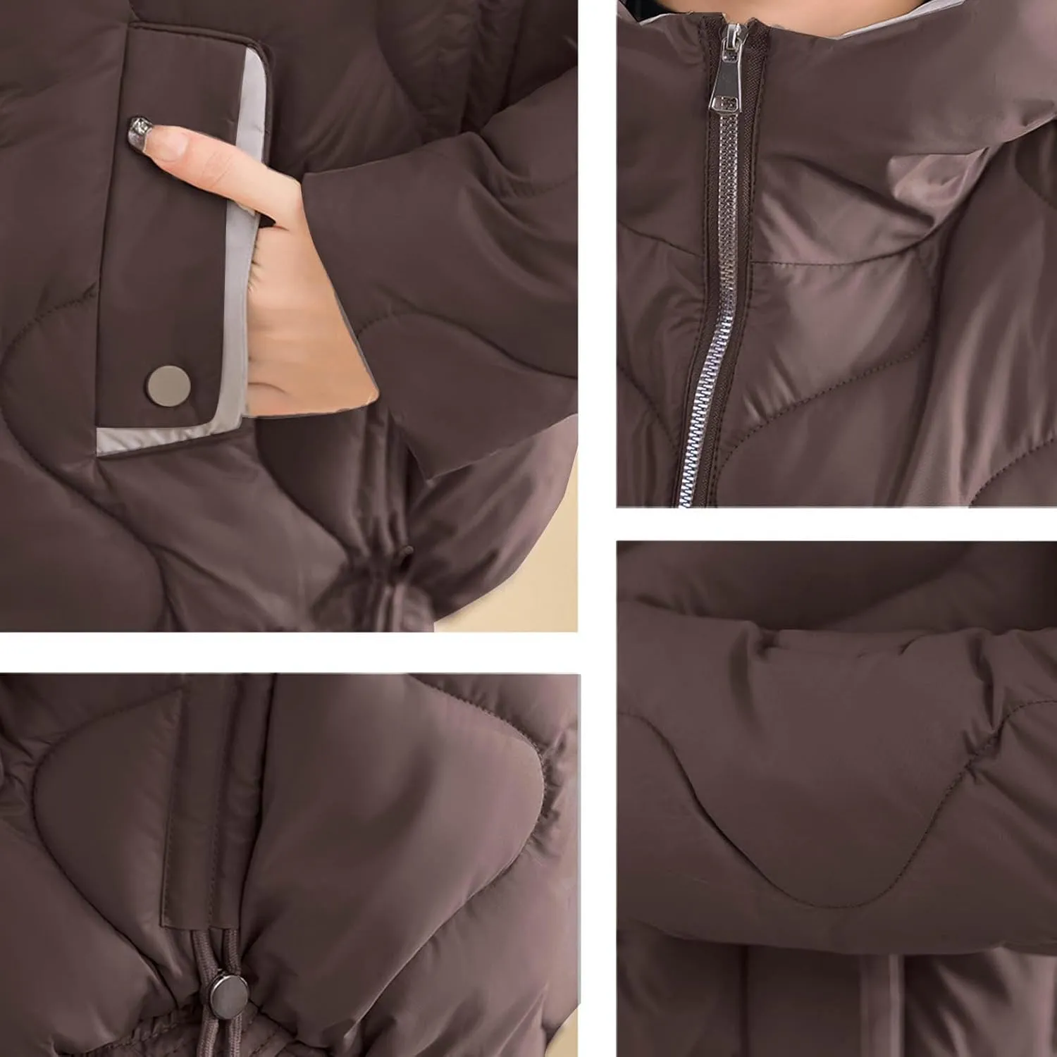 Women's Puffer Jacket Coat Oversized Winter Warm Hooded Down Jacket Long Sleeve Quilted Outerwear with Pockets 2024