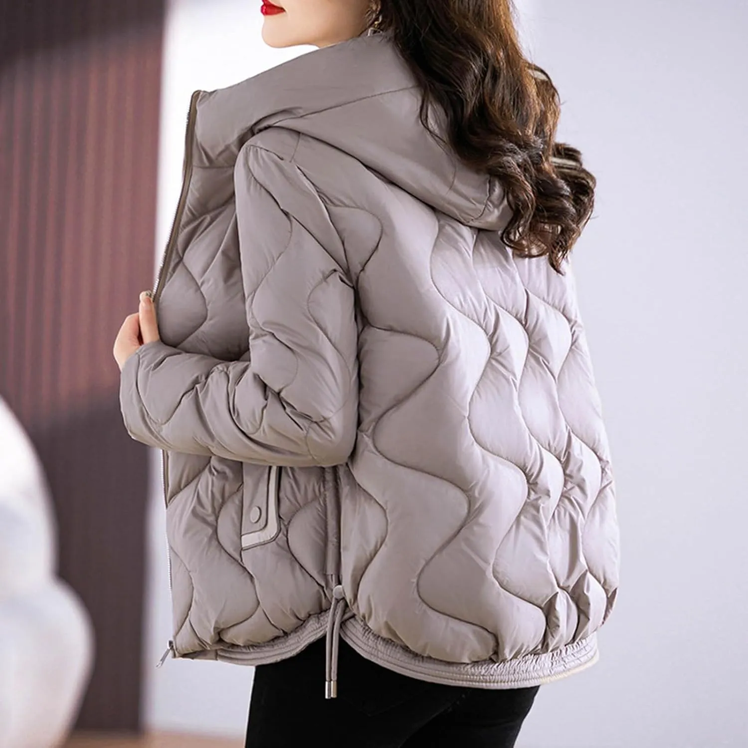 Women's Puffer Jacket Coat Oversized Winter Warm Hooded Down Jacket Long Sleeve Quilted Outerwear with Pockets 2024