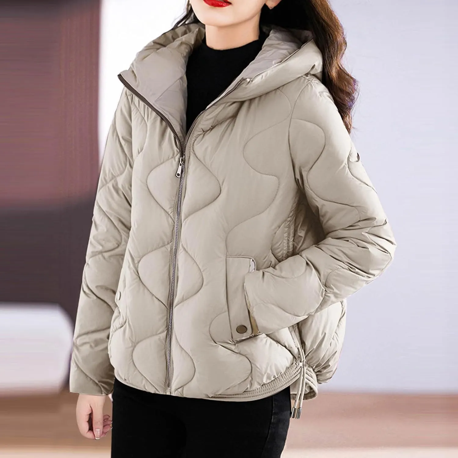 Women's Puffer Jacket Coat Oversized Winter Warm Hooded Down Jacket Long Sleeve Quilted Outerwear with Pockets 2024