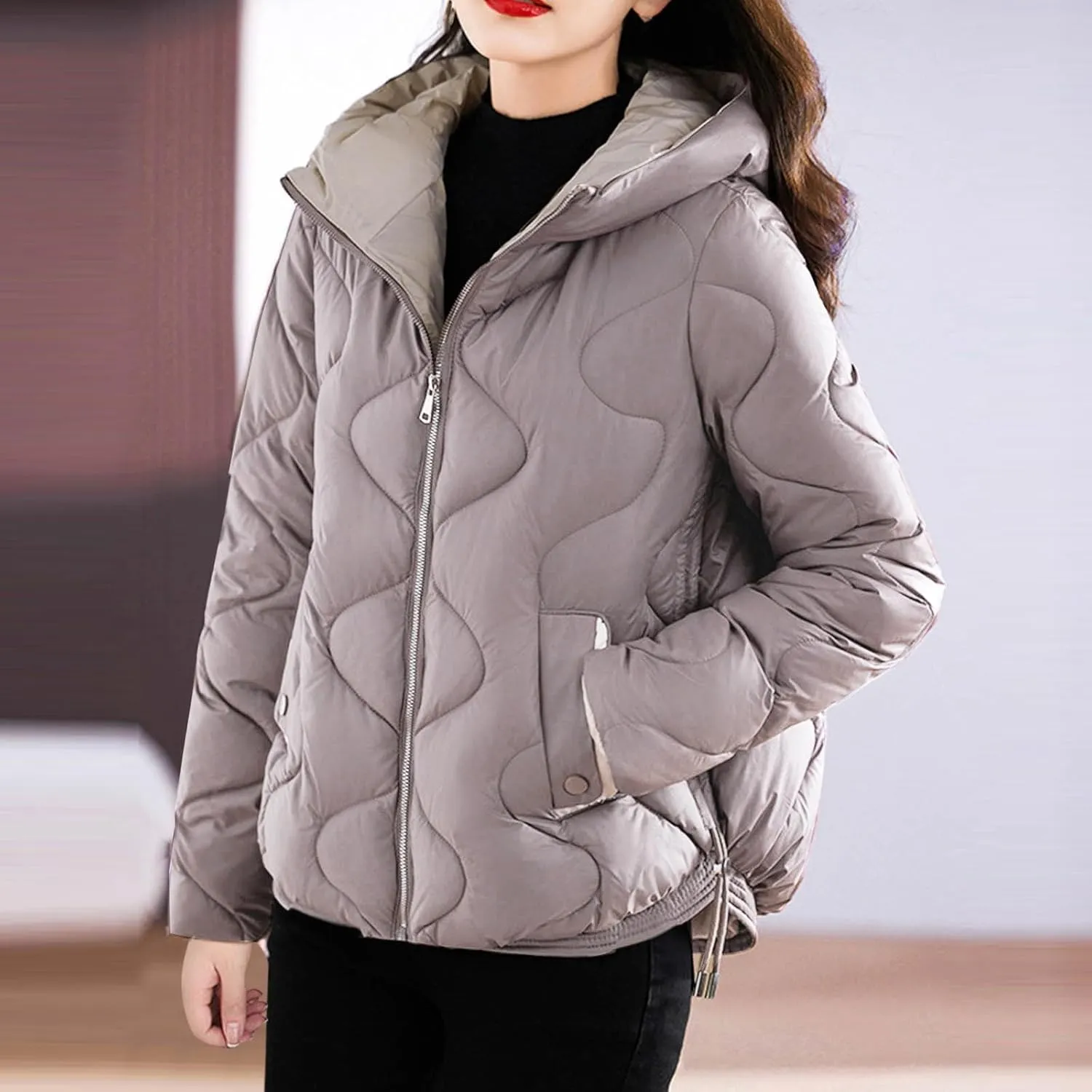 Women's Puffer Jacket Coat Oversized Winter Warm Hooded Down Jacket Long Sleeve Quilted Outerwear with Pockets 2024