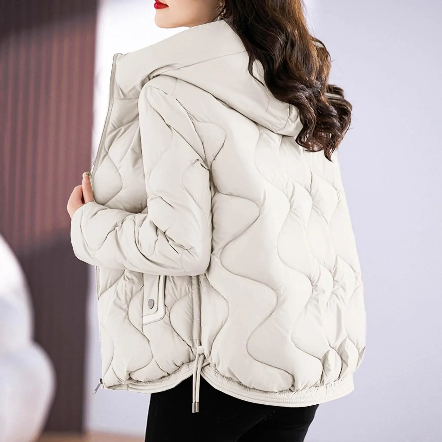 Women's Puffer Jacket Coat Oversized Winter Warm Hooded Down Jacket Long Sleeve Quilted Outerwear with Pockets 2024