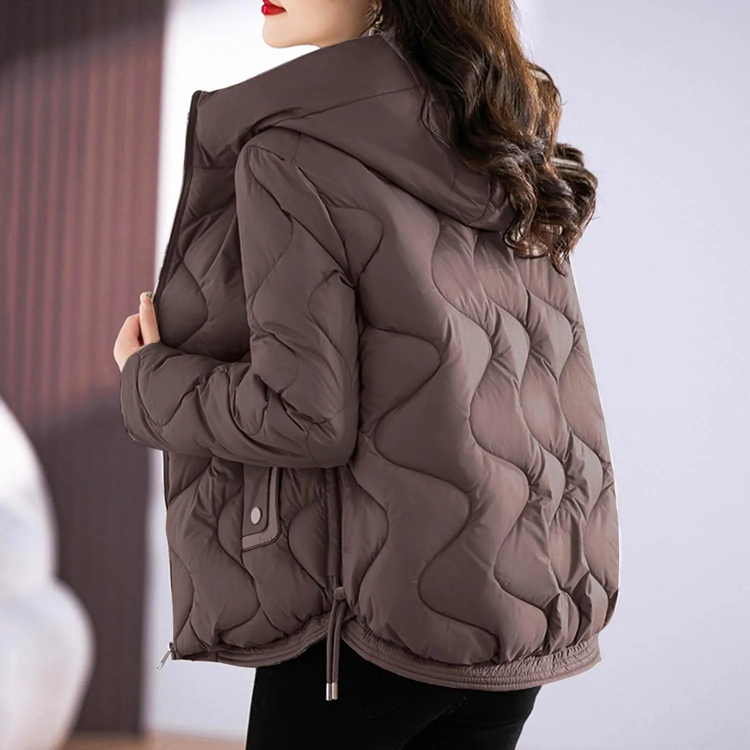 Women's Puffer Jacket Coat Oversized Winter Warm Hooded Down Jacket Long Sleeve Quilted Outerwear with Pockets 2024