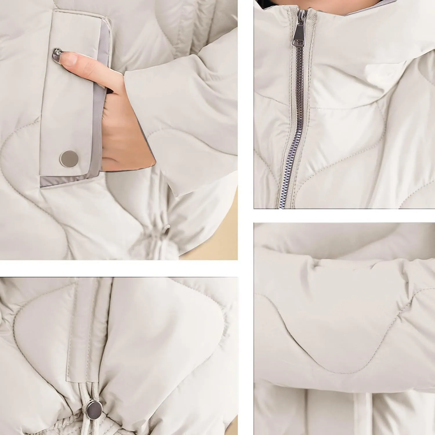 Women's Puffer Jacket Coat Oversized Winter Warm Hooded Down Jacket Long Sleeve Quilted Outerwear with Pockets 2024