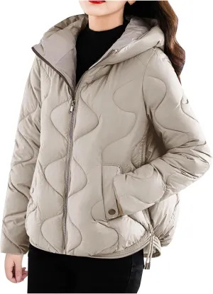 Women's Puffer Jacket Coat Oversized Winter Warm Hooded Down Jacket Long Sleeve Quilted Outerwear with Pockets 2024