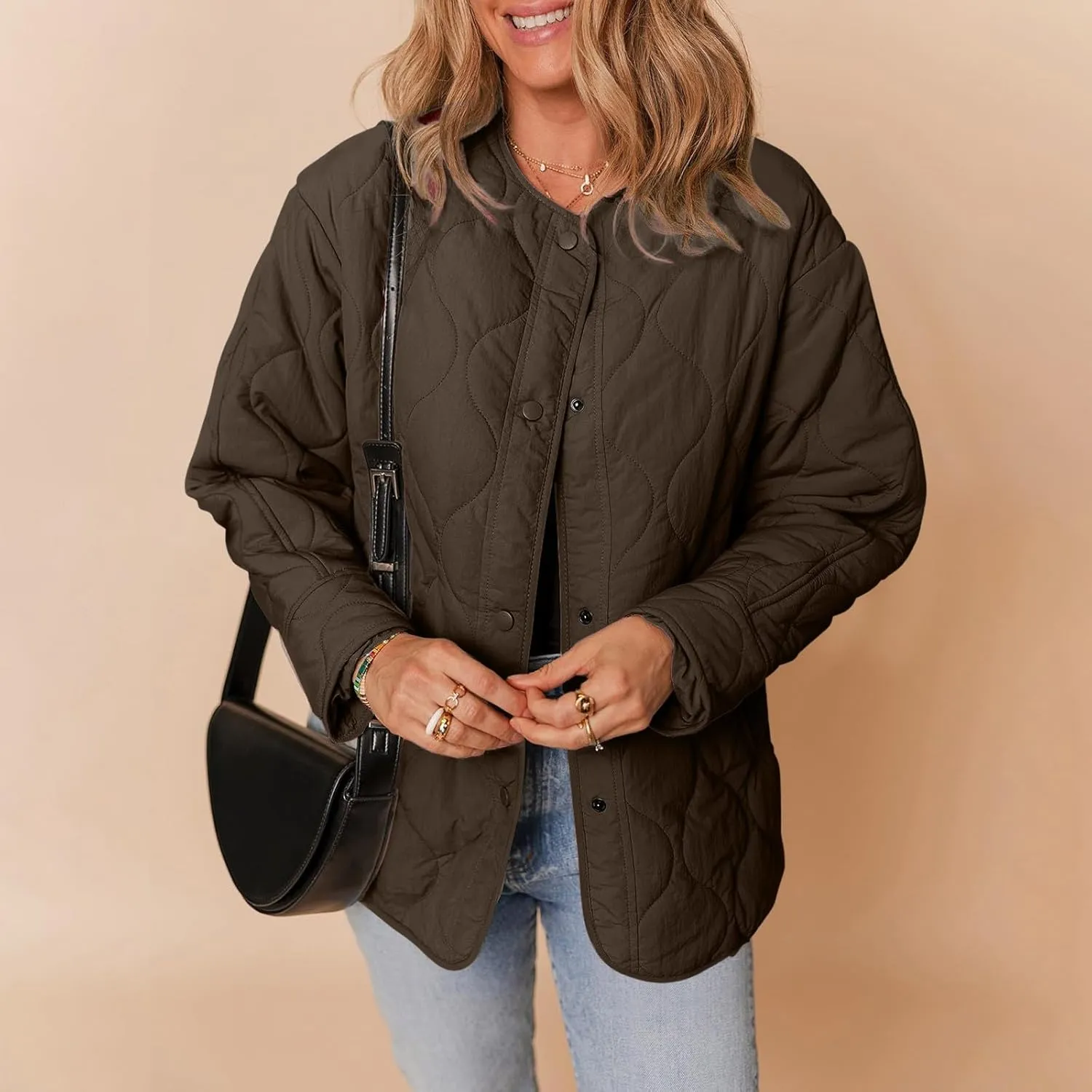 Women's Quilted Jackets Lightweight Puffer Jacket Loose Button Down Cardigan Outerwear Down Coats for Fall and Winter