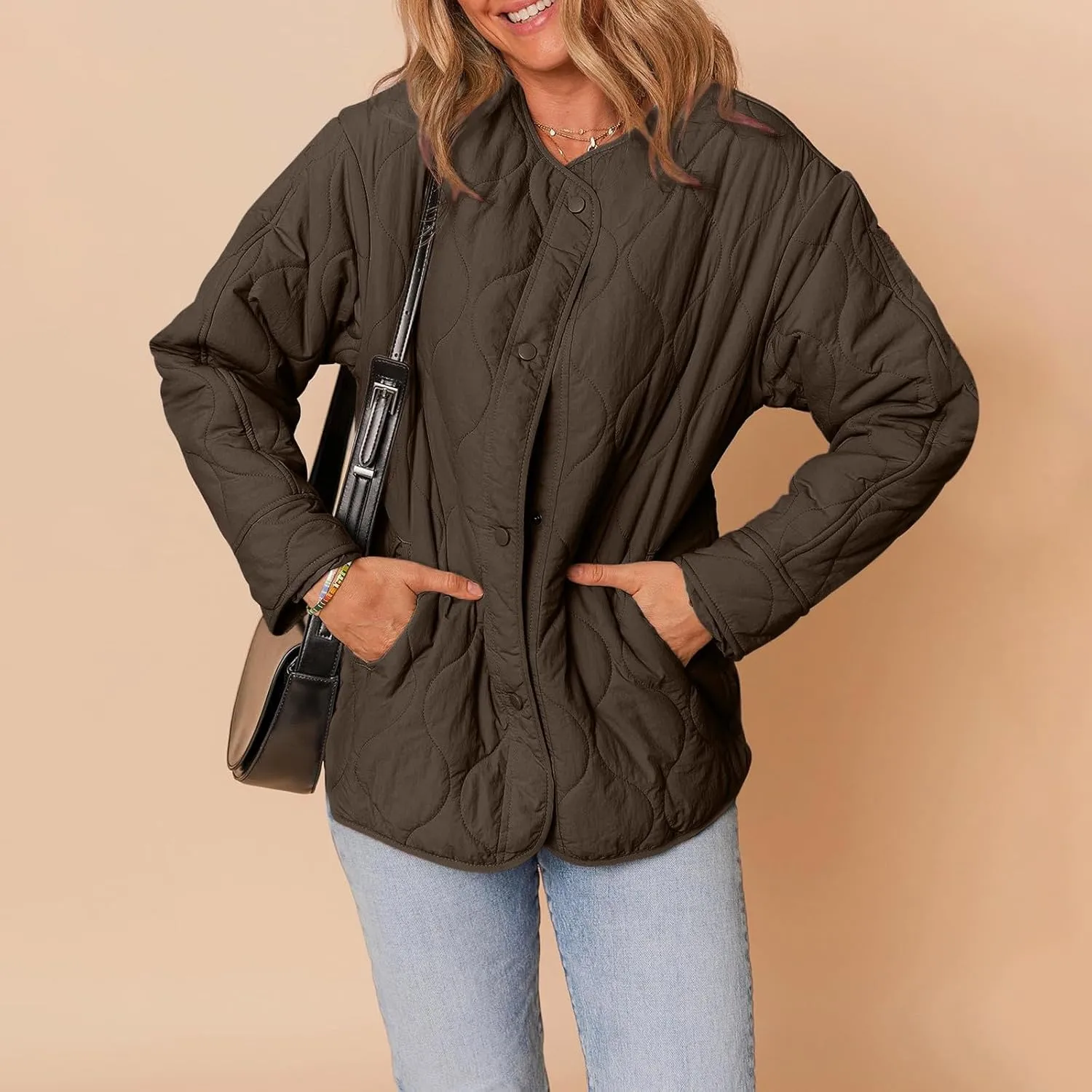Women's Quilted Jackets Lightweight Puffer Jacket Loose Button Down Cardigan Outerwear Down Coats for Fall and Winter