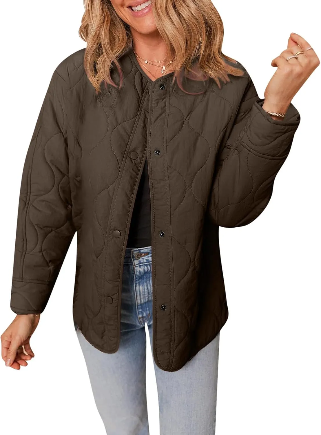 Women's Quilted Jackets Lightweight Puffer Jacket Loose Button Down Cardigan Outerwear Down Coats for Fall and Winter