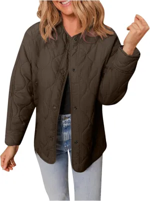 Women's Quilted Jackets Lightweight Puffer Jacket Loose Button Down Cardigan Outerwear Down Coats for Fall and Winter