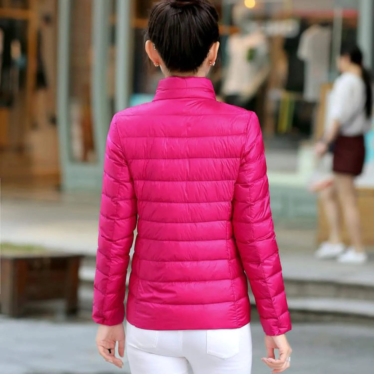 Women's Quilted Lightweight Jackets Long Sleeve Zip Stand Collar Puffer Jackets Fashion Windproof Padded Down Coats
