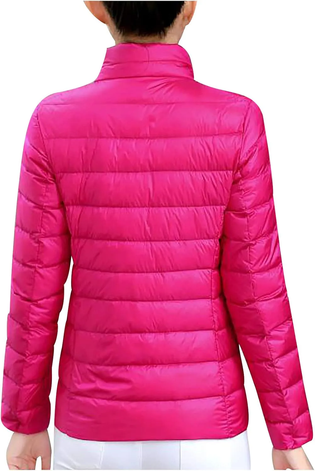 Women's Quilted Lightweight Jackets Long Sleeve Zip Stand Collar Puffer Jackets Fashion Windproof Padded Down Coats