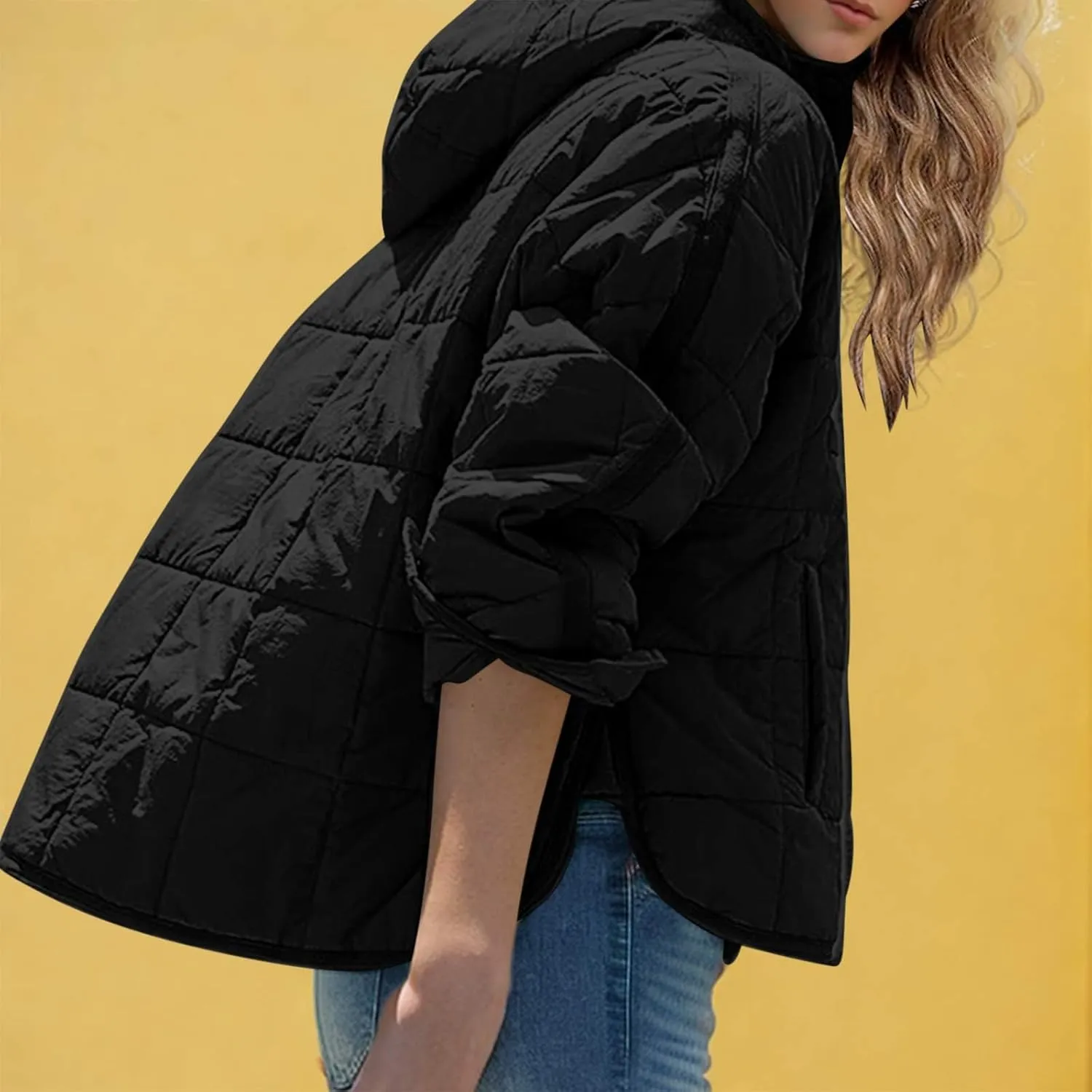 Womens Quilted Pullover Puffer Jacket Lightweight Hooded Long Sleeve down Coats Loose Casual 2024 Fall Winter Outwear